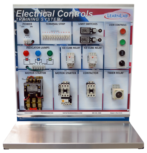 Electrical controls training system with various components on a white background