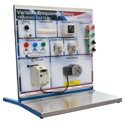 Variable Frequency Drives Training System with labeled components on a white background